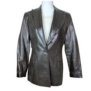 Vintage Oscar De La Renta Women's Brown Leather Jacket Blazer Size 8